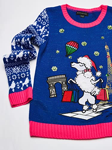 Blizzard Bay Little Girl's L/S Crew Neck Christmas Poodle Sweater Sweater, Blue Combo, 63