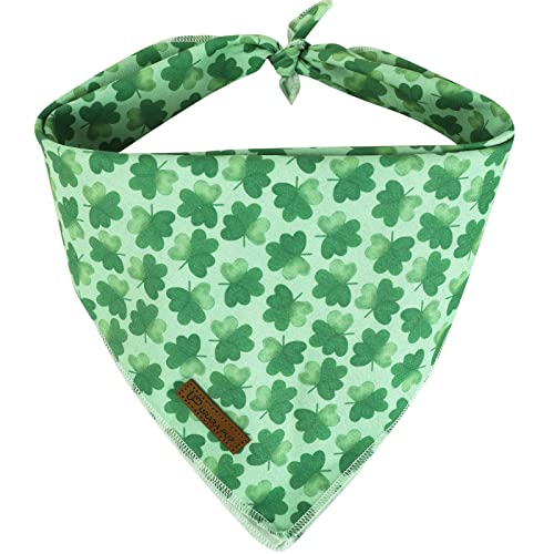 Image of St. Patrick's Day Dog Bandana, Shamrock Triangle Bid Scarf for Small /Medium Dogs, Cotton Kerchief - Green Shamrock Spring Bandana for Girls, Boys or Cats