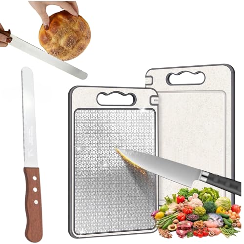 Tabla de cortar de doble cara para cocina,Acero inoxidable 304 Tablero antideslizante y resistente a los arañazos para carne y verduras con raspador de masa