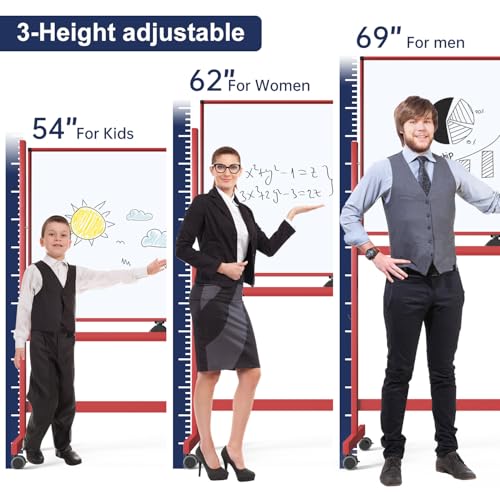 Image of TSJ OFFICE Large Rolling Whiteboard - Dry Erase Magnetic 48 x 32 Inches White Board Height Adjust Double Sides Mobile Portable Easel on Wheels, Dry Erase Board with Stand for Office, Home & Classroom