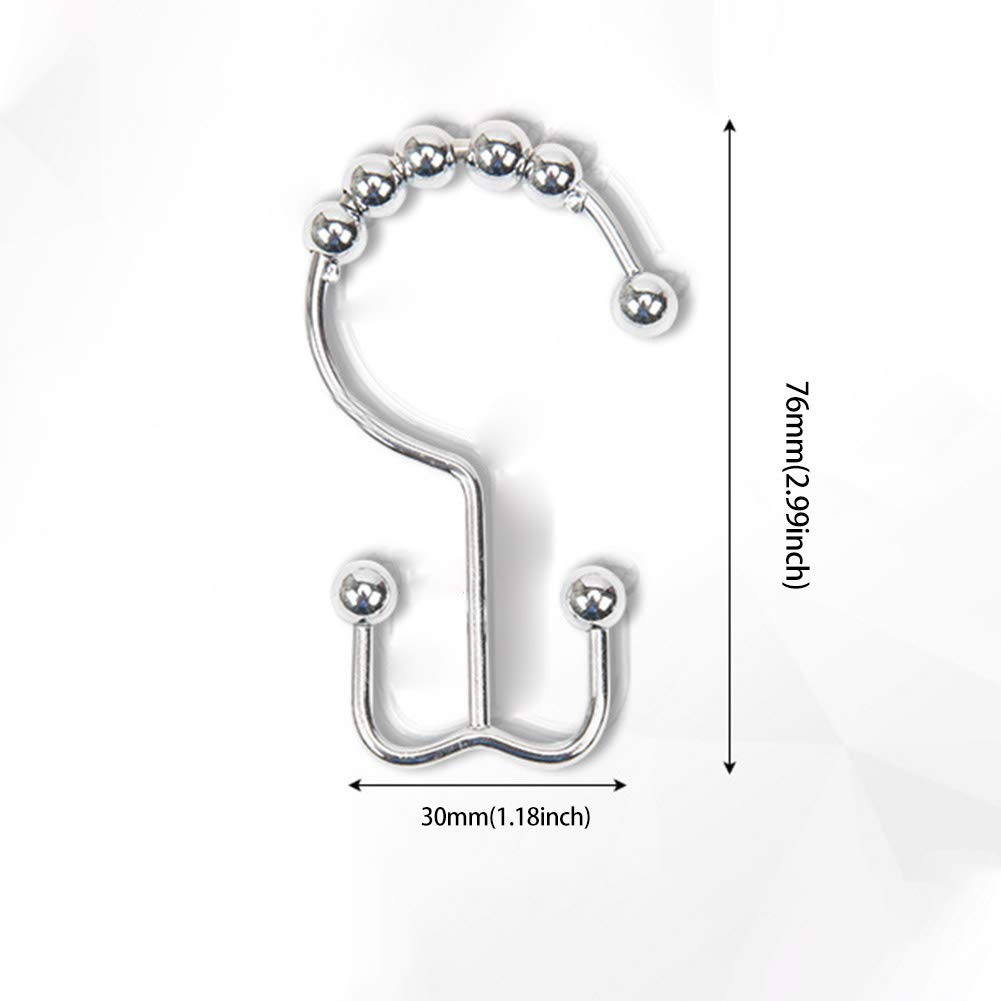 Xiaokeis 12 ganchos de cortina de ducha, accesorios de baño, anillos de cortina de ducha, ganchos de ducha de metal de doble deslizamiento para barras de ducha de baño (cromo)
