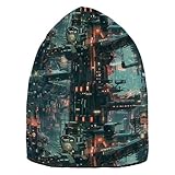 Architektur mit großen Plattformen, Luftschiffe, 3D-Gebäudekomplexe, stereoskopische Hochwinkelaufnahmen, Strickmütze, Damen, Beanie-Mütze, niedlich, zum Wandern, Architektur mit großen Plattformen