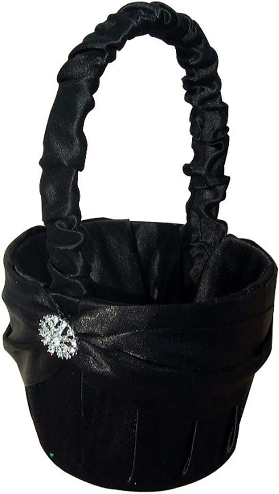Elegant Black Wedding Flower Girl Basket with Rhinestone Decor - Candy Petal Storage Container & Handle - Bride's Party Decor
