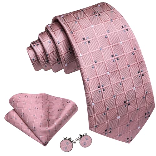 Image of YOHOWA Men Plaid /Striped Ties Set Silk Business Wedding Formal Fashion Necktie and Pocket Square Cufflinks Set