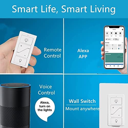 Nexete Smart Wireless Light Switch And Receiver Kit,Brightness Adjustable,100Ft Rf Range No Wiring Mini Remote Control With Wall Plate,Voice Control,Bluetooth Work With Amazon Alexa (2 Wall Switches) #TOP3