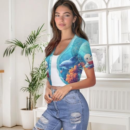 Image of Women's Shrug Short Sleeve Bolero Open Front Knit Party Tulle Cardigan Cropped Cardigan Shoulder Cover Up