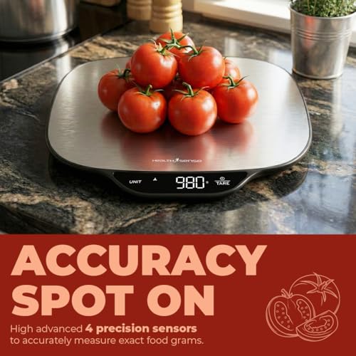 Image of HealthSense Weighing Machine for Food | Digital kitchen weight scale with 15 kg Capacity, Stainless Steel Platform, 1 g Accuracy, Large LED Display, Touch Control, Auto-Off, 1 Year Warranty KS90