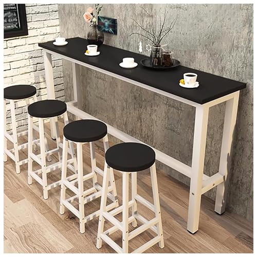 Moderna mesa de bar de madera blanca y negra, consola de comedor de altura de mostrador para el hogar, diseño rectangular estrecho, perfecta para cocina y zona de desayuno (100 x 40 x 100 cm)