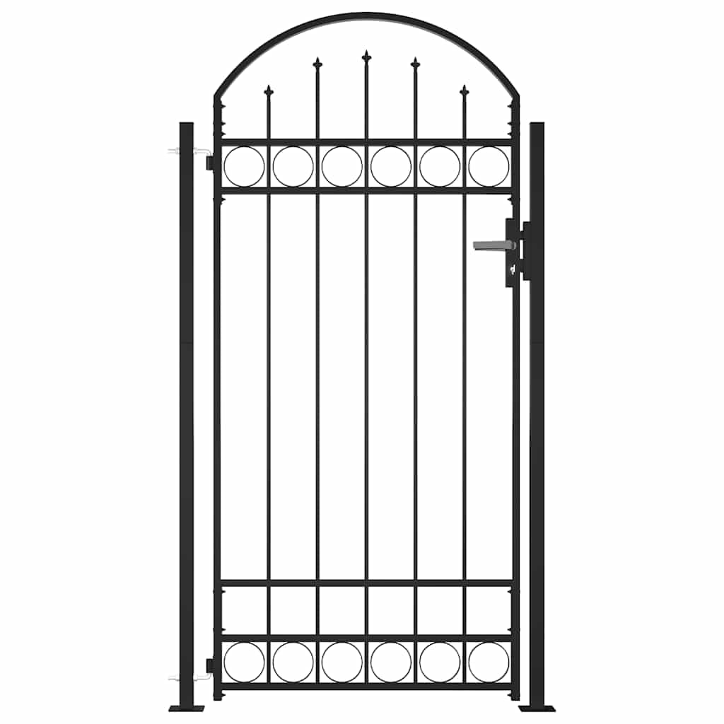 vidaXL Cancela de Valla Assen Sencilla Individual Puerta de Jardín Entrada Exterior con Forma de Arco con Dos Postes de Acero Negro 105x170 cm