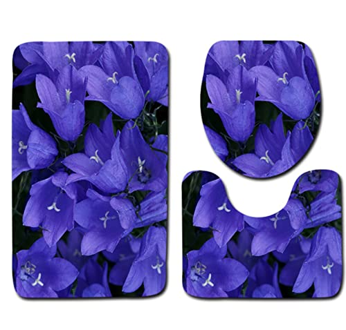 3 Teilig Badematte Set Lila Blume 4 3D Badematten Set rutschfest, Badezimmerteppich,U-förmiger WC-Vorleger,WC…