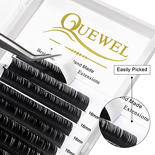 Quewel Eyelash Extension Supplies 0.10 C Curl 16Mm Classic Individual Lash Extensions|Optinal 0.03/0.05/0.07/0.10/0.15/0.20 C/D Single 8-25Mm Mix 8-14Mm 15-20Mm 20-25Mm|(0.10 C 16Mm) #TOP1