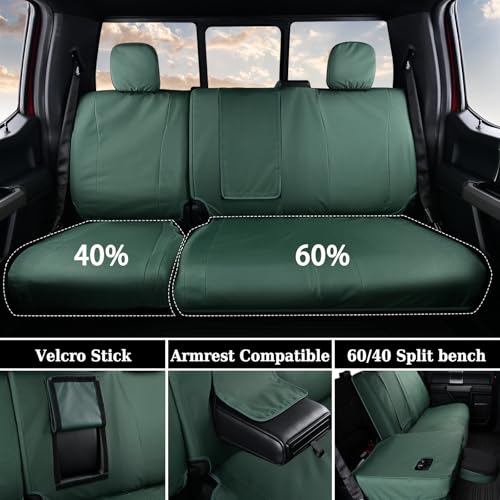 Image of Coverado Rear Bench Car Seat Covers, Waterproof Oxford Back Seat Cover for Car Seat Protector for Kids & Dogs, Compatible with 2015-2026 Ford F150 & 2017-2026 Ford F250 F350 F450, Green