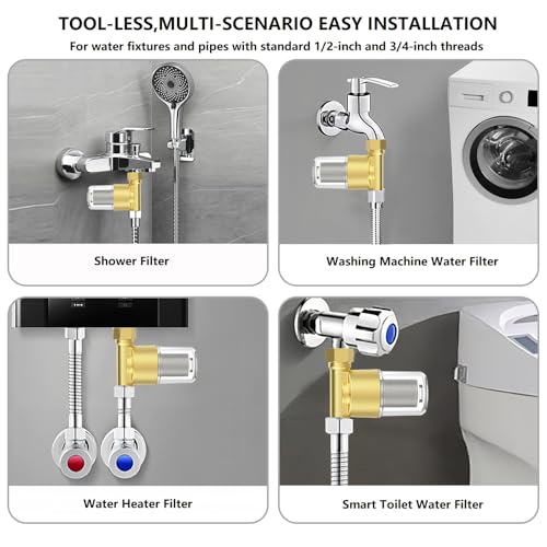 Image of DR02 Reusable Brass Sediment Filter, 40 Micron Washer Water Filter, For Washing Machine, Heater, Faucet, RV, Protecting Appliances, Reduces Clothes Yellowing, Anti Scale Shower Filter