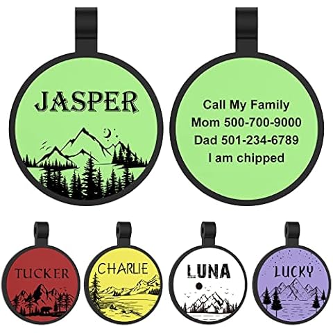 YEHANTI Silicone Dog Tags Engraved for Pets, Silent Dog Tag, Lightweight and Waterproof, Personalized Dog Tags and Cat Tags, Custom Pet ID Tags for Puppy Kitten with Mountain Pattern Designs, Round Cover