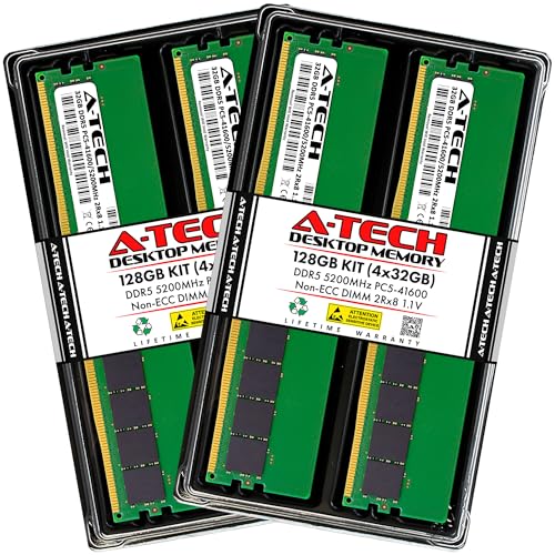 Image of A-Tech 128GB Kit (4x32GB) DDR5 5200MHz PC5-41600 CL42 UDIMM 2Rx8 Dual Rank 1.1V Non-ECC Unbuffered DIMM 288-Pin Desktop PC /Computer RAM Memory Upgrade Modules