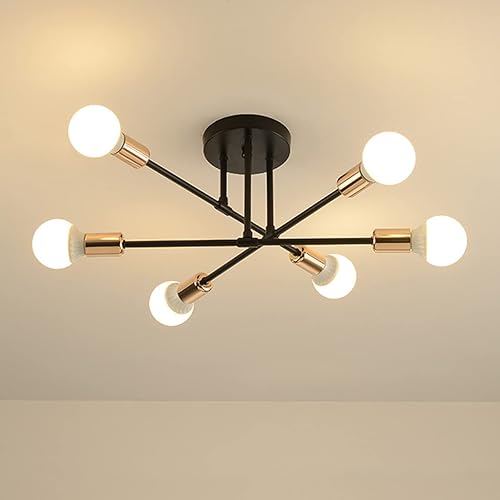Lámpara de techo moderna, lámpara Sputnik 6 luces, lámpara industrial vintage de mediados de siglo para sala de estar, dormitorio, cocina, comedor