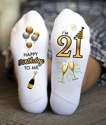 Funky Fun Socks With Sayings: Novelty Gifts For 21-Year-Old, Handcrafted Birthday Gifts, Stylish, Comfortable & Durable, Custom Designs Available, I'm 21 Birthday Present2