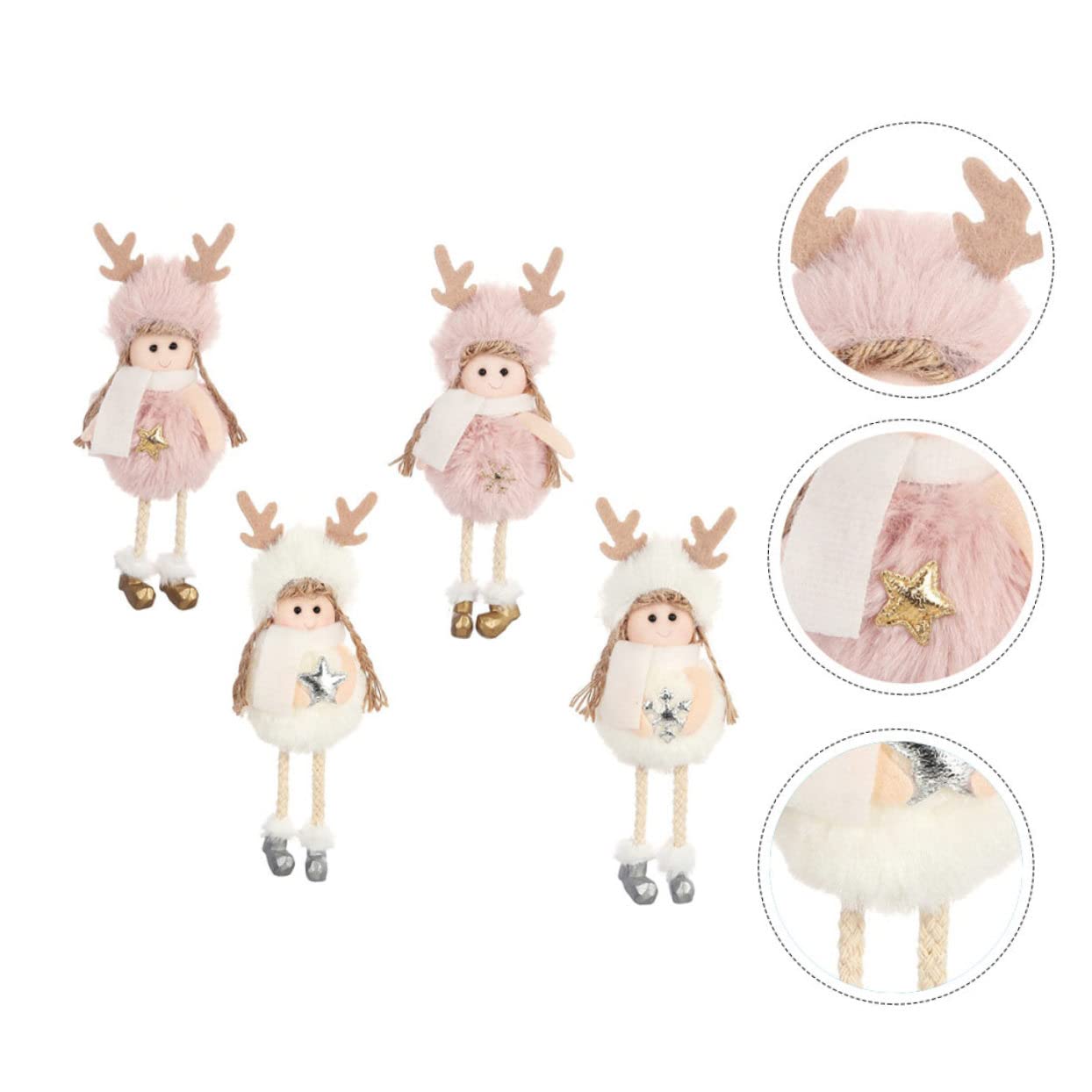 4 Piezas Conjunto de Adornos de Peluche Angelicales para Árbol de Navidad Colgantes y Decoraciones Navideñas Encantadoras para Hogar y Fiesta
