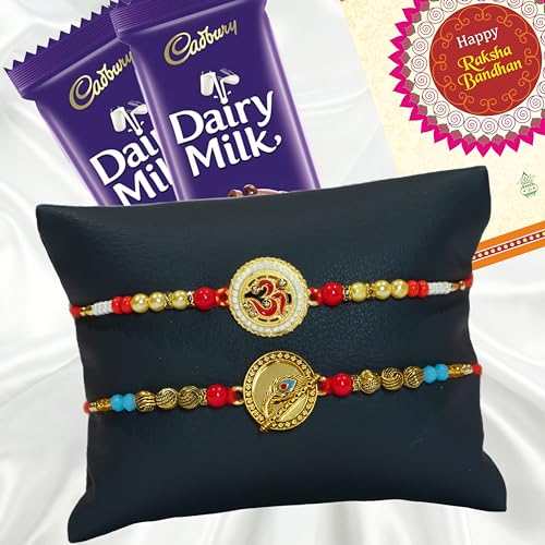 Image of Canton Rakhi Combo Gift Hamper Pack of 2 Rakhi For Brother With Chocolate, Rakhi With Cadbury Dairy Milk, Greeting Card & Roli Tilak (Design-18, 2 Rakhi With Cadbury)