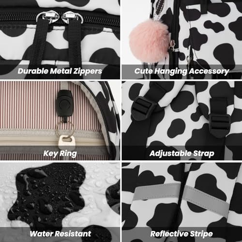 Image of WINDARS School Backpack for Teen Girls, Cute College Backpacks for Women Students Aesthetic Bookbag Large 15.6 Inch Laptop Bag Middle School Travel Back Pack (Cow Print Black)