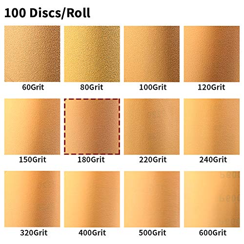 Image of SPEEDWOX 100 Pcs 180 Grit 5 inch Round Sanding Discs Sandpaper Roll