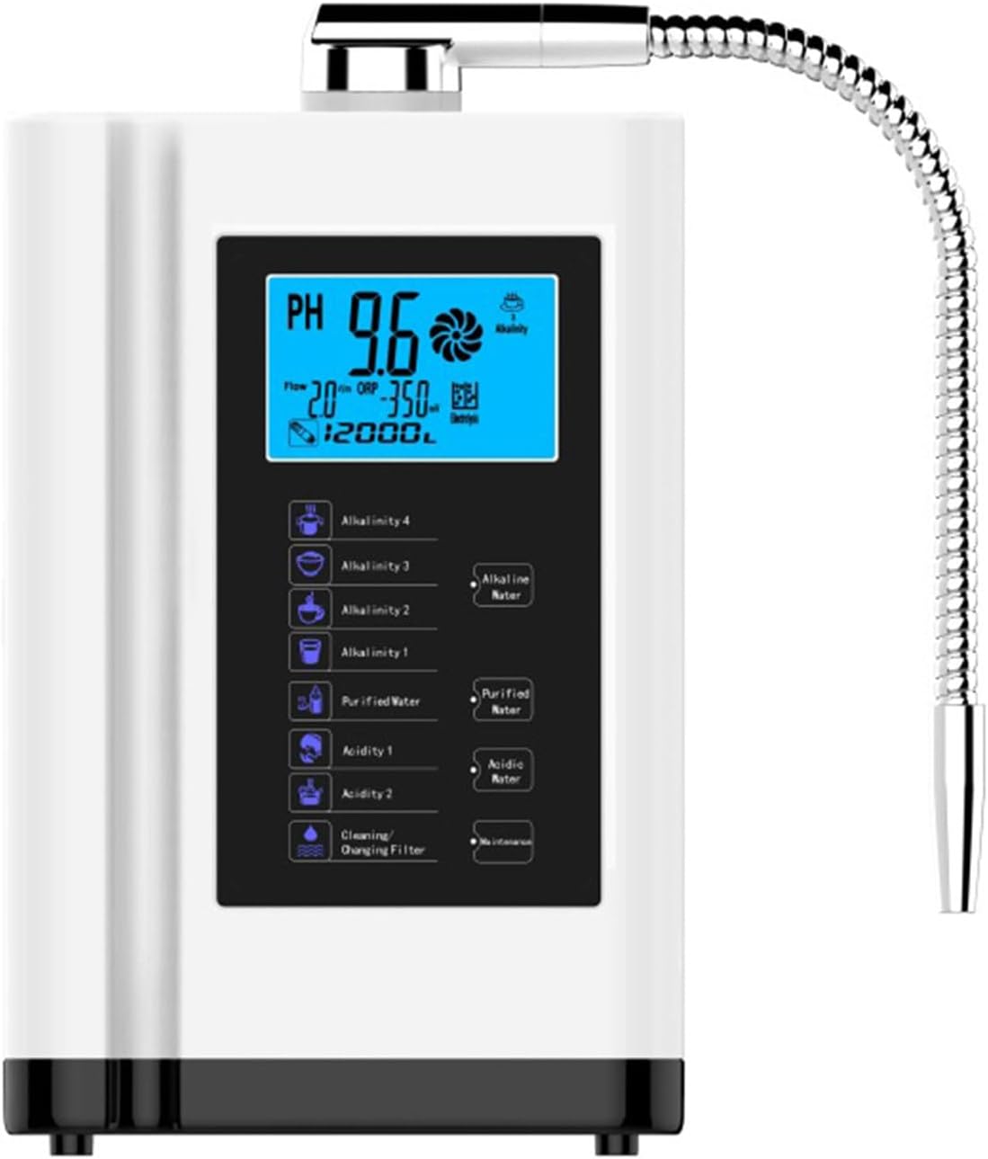 Alkaline Hydrogen-Rich Water Machine Alkaline Water Machine Smart Electrolyzed Ionized Water Machine PH 3.5-10.5 with LCD Touch Screen,Silver