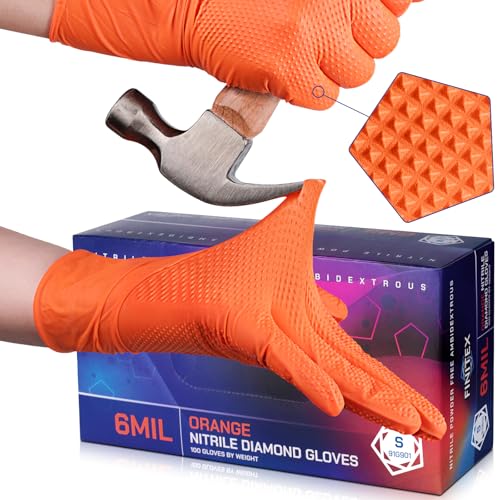 Image of FINITEX Disposable Nitrile Orange 6.3mil Mechanic Heavy Duty Gloves