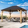 COVERONICS 11FT x 13FT Outdoor Spruce Wooden Gazebo - Patio Wood Frame Gazebo with Galvanized Steel Hardtop, Heavy-Duty Hardtop Gazebo for Garden, Poolside, Deck, Backyard