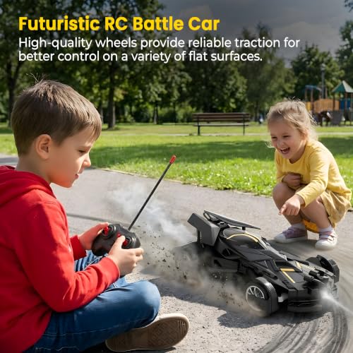 Image of Cable World Remote Control Car with Smoke Spray Effect, 10 Feet Range,LED Lights & Rechargeable Battery | 2.4GHz RC Toy Car with Mist Function, Drift & 360 Action | Kids Toy Car for Kids