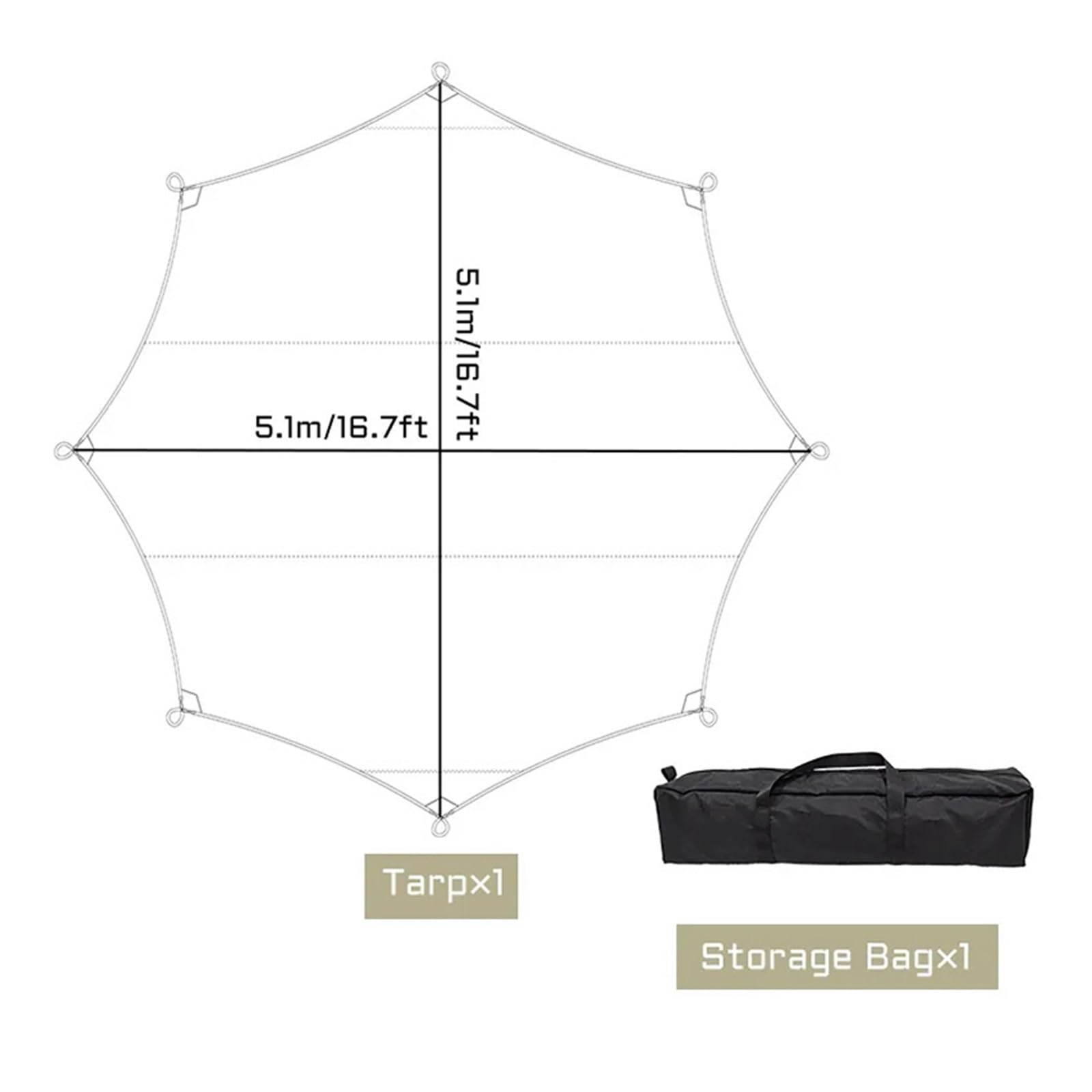 Telo per Tenda da Campeggio 5,1x5,1 m Grande Telo da Campeggio Impermeabile Ottagonale Farfalla Riparo dal Sole all'aperto Tenda da Sole Tenda Parasole Spiaggia baldacchino turistico