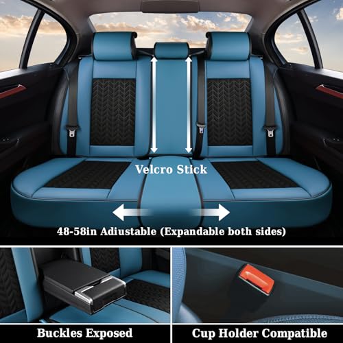 Image of Coverado Seat Covers Full Set, 5 Seats Breathable Faux Leather Seat Covers for Cars, Car Seat Cover Winter, Car Seat Protector Car Seat Cushion, Automotive Seat Cover Universal Fit Most Vehicles, Blue