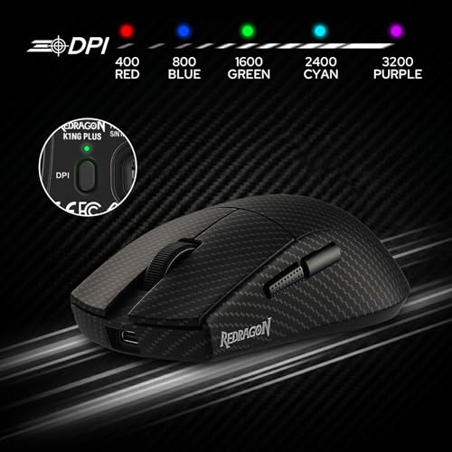 Image of Redragon M916 Plus Carbon Fiber Tri-Mode Gaming Mouse, 49G Ultra-Light 45K DPI Mouse w /Ergonomic Natural Grip Build, Full Programmable Buttons, Software Supports DIY Keybinds & DPI
