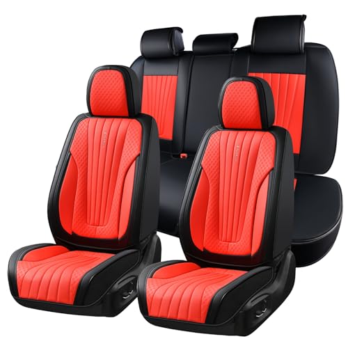 Image of FLORICH Car Seat Covers, Premium Leatherette Car Seat Covers Full Set, Breathable Car Seat Cushion Front Seats and Back, Automotive Seat Protectors for Sedans Cars SUV Trucks - Black&Red