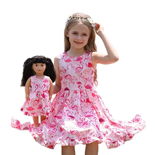 Bow Dream Girl Dresses with Matching American Girl Doll Clothes Vintage Flowers Butterfly 3-12 Years Size 130