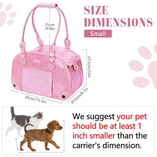 Image of Dog Carrier Purse, Pet Carrier, Bling Waterproof Premium Leather Pet Travel Portable Bag Carrier for Cat and Small Dog Home & Outdoor Small Bling Pink