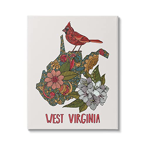 Stupell Industries West Virginia State Cardinal Detailed Floral Pattern Canvas Wall Art, Design by Valentina Harper