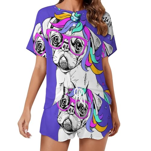 Ensemble de pyjama pour femme chien licorne en tissu léger d'été
