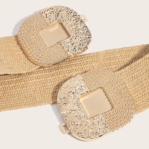 Lady Bohemian Style Waist Belt Gold Buckle Decors Braided Belt for Banquets Dress Women Beach Getaways Waist Belt4