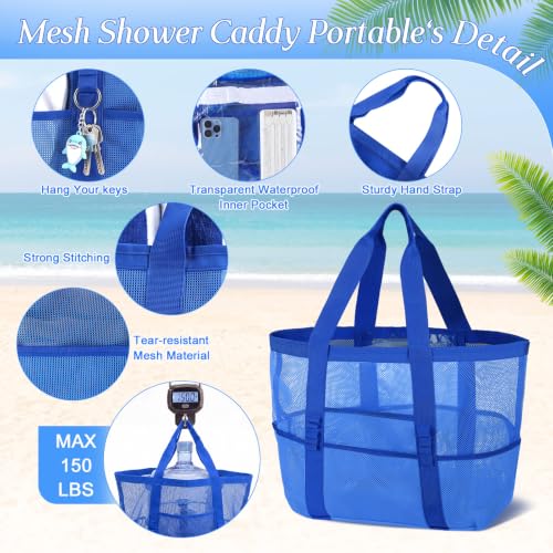 Image of Hillban Large Beach Mesh Bags Bulk for Women Beach Tote Bag with 8 Pocket Zipper Waterproof Sandproof for Pool Cruise Ship