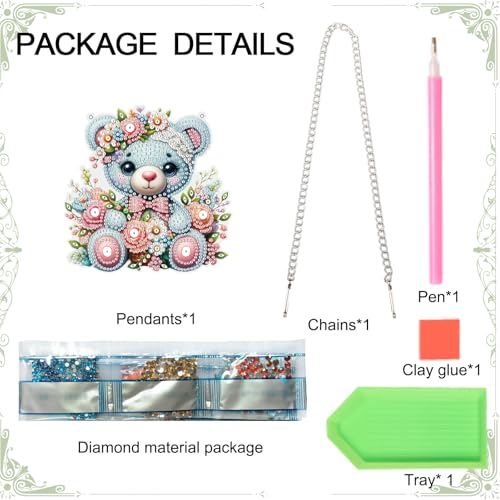 Image of DIY 5D Diamond Painting Hanging Kit Blue Bear Doll Pattern, Sparkling Diamond Art Kit for Adults, Diamond Art Pendant Ornament Craft for Wall, Door, Home and Garden Decor