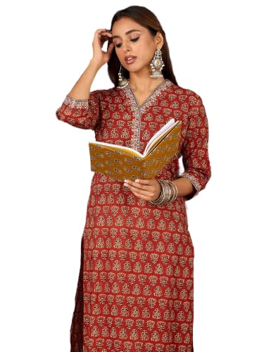 Image of INDO ERA Women's Cotton Ethnic Co-Ord Set | Kurta Pant Set | Stylish Cotton Suit Set for Women | Co Ord Set For Women Stylish |