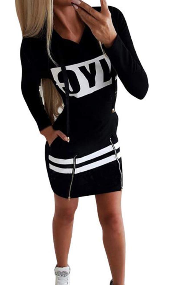 Women's Hoodies Dress Long Jumper Tops Plus Size Zipper Pullover Sweatshirt Casual Dress with Pocket
