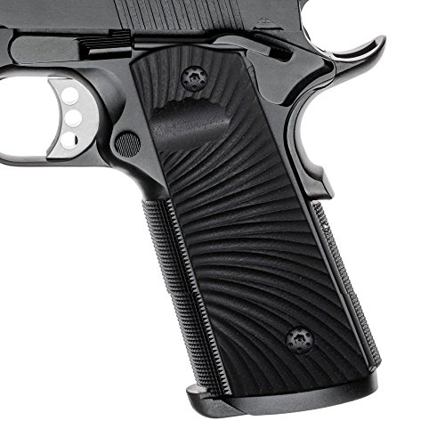 Cool Hand 1911 G10 Grips, Screws Included, Magwell Cut, Full Size (Government/Commander), Sunburst Texture, Ambi Safety Cut, Mag Release (Black)