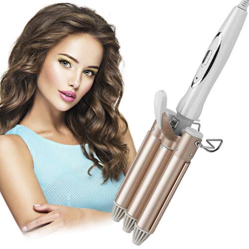 3 Barrel Curling Iron Wand Hair Crimper Temperature Adjustable 25mm,1 Inch Ceramic Tourmaline Triple Barrels ,Hair Waving Styling Tools (22mm, Champagne)