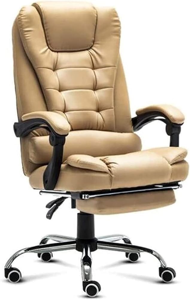 HTTGDGDH Ergonomic High Back Leather Office Chair Swivel Executive Boss Chair 77Cm Wide Seat Adjustable Armrests Perfect For & Task Use Comfort For Office Professionals,Brown 1-With footrest
