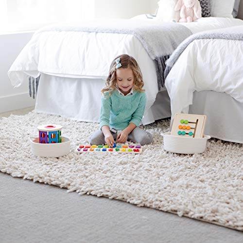 Naturalcozy 5-Piece Round Small Basket Set- Cotton Rope Woven Baskets For Organizing! Storage Basket For Montessori Toys, Fruits, Remotes, Bathroom, Desk, Key Tray Bowl For Entryway, Shallow Catchall #TOP2
