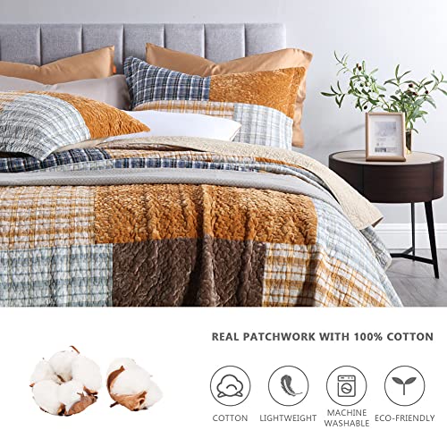Image of Secgo Quilt King Size - 100% Cotton Bedding Set (98 * 106 Inch) with 2 Pillow Shams, Patchwork Reversible Lightweight Bedspread, Quilted Coverlet Fit All-Season