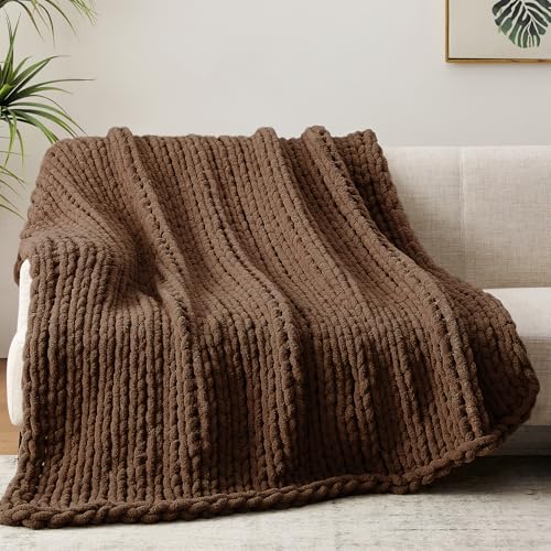 Negwoo Grobstrick-Überwurfdecke, 76,2 x 101,6 cm, Chenille-Garn für Bett, Couch, handgefertigt, Dunkelbraun, gehäkelt, groß, dick… – Ansicht 5