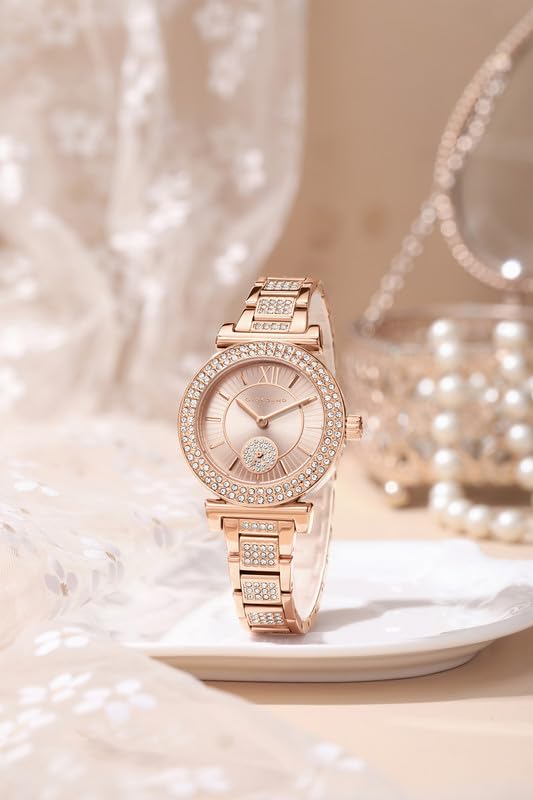 Image of Giordano Luxury Analog Watch for Women - Elegant Crystal Design with sub dial and Diamond Studed statinless Steel Strap