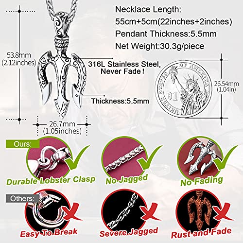 Faithheart Men Poseidon Necklace, Greek Neptune Pendant Necklace Stainless Steel Masculine Pronged Ancient Greece Amulet Protection Gift For Sailors #TOP4